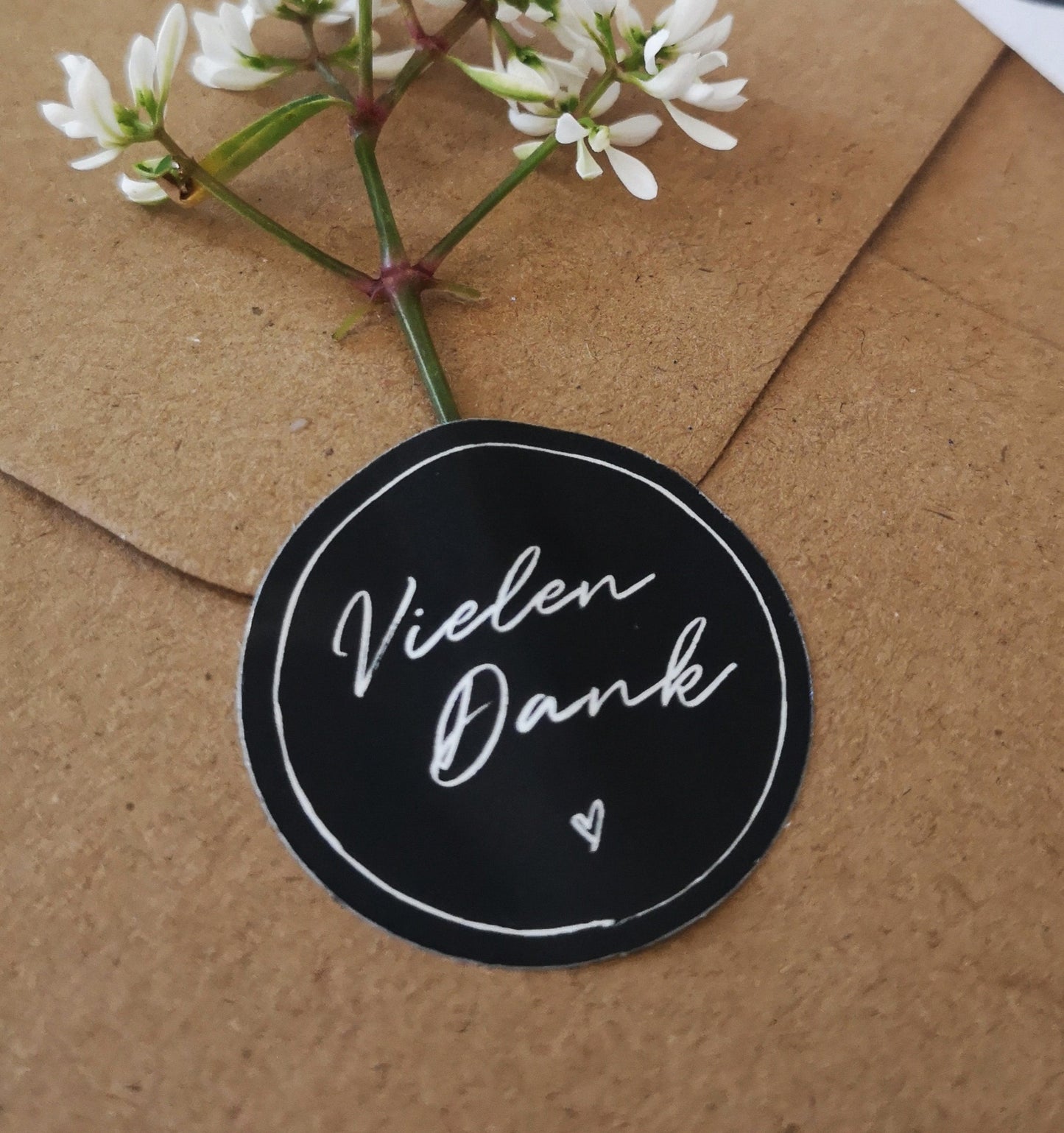 Aufkleber "Vielen Dank" - Black Heart - Ø3 cm / Ø4 cm