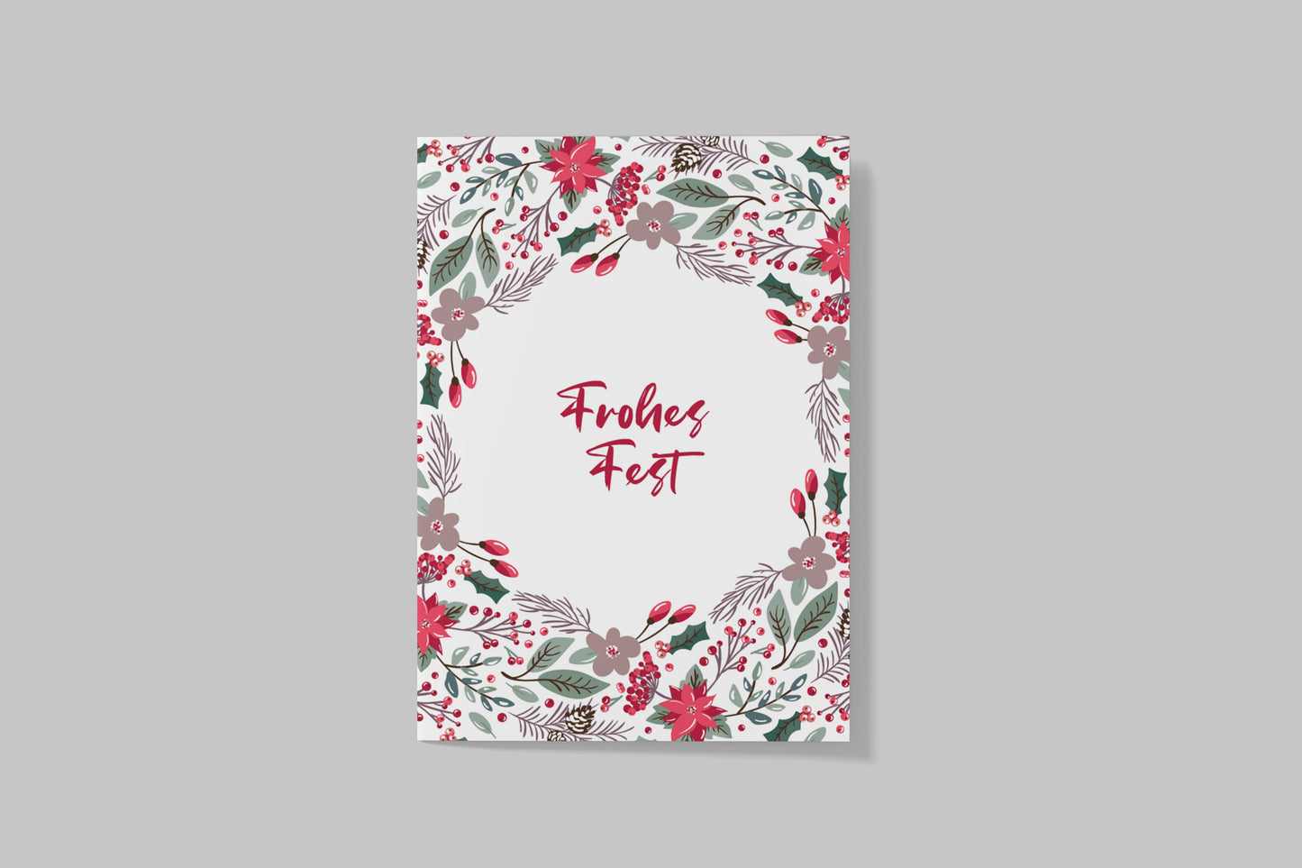 Postkarte "Frohes Fest" - großer Blumenkranz