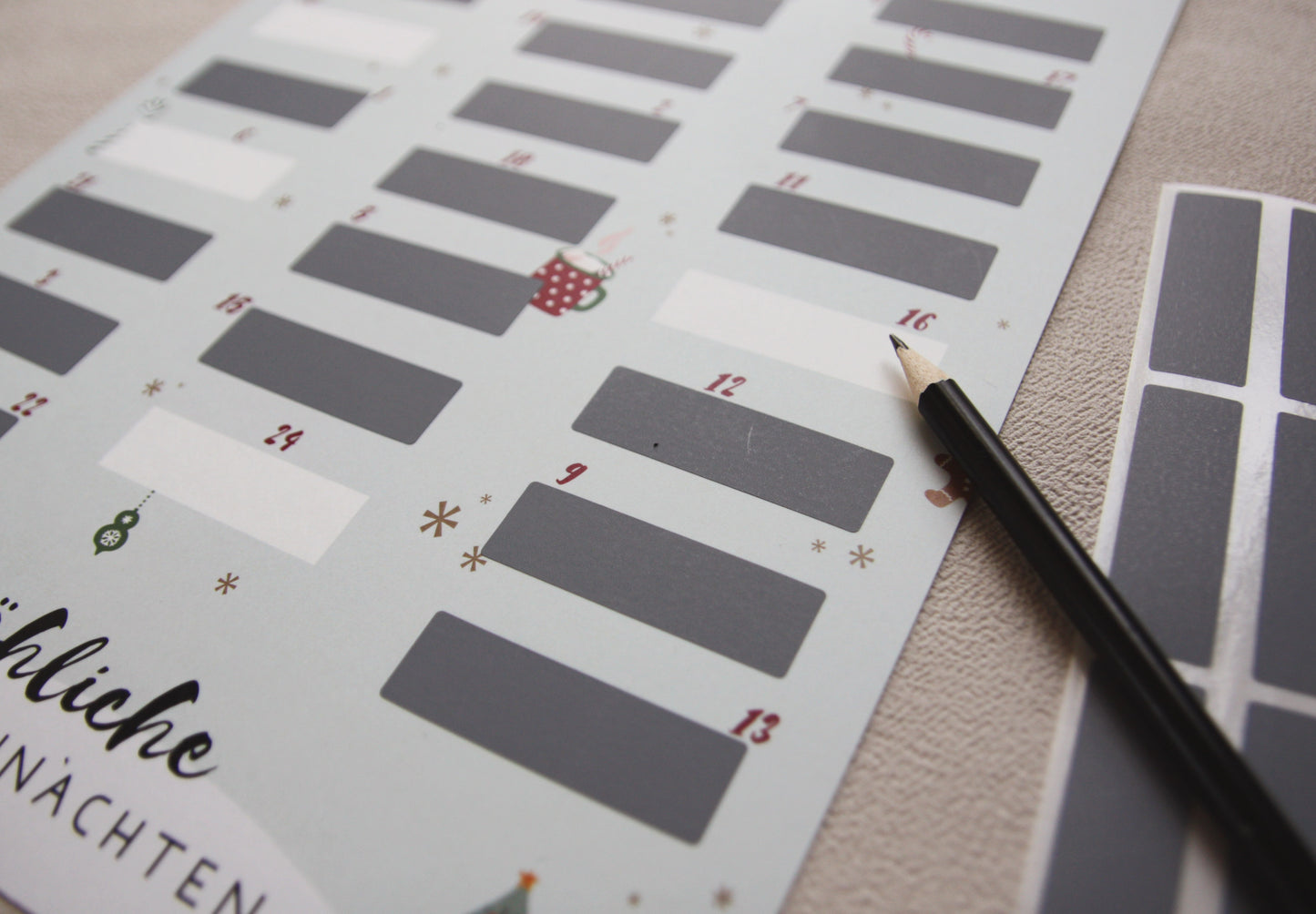 persönlicher Adventskalender zum Rubbeln - Achtsamkeit und Lustiges zum Eintragen