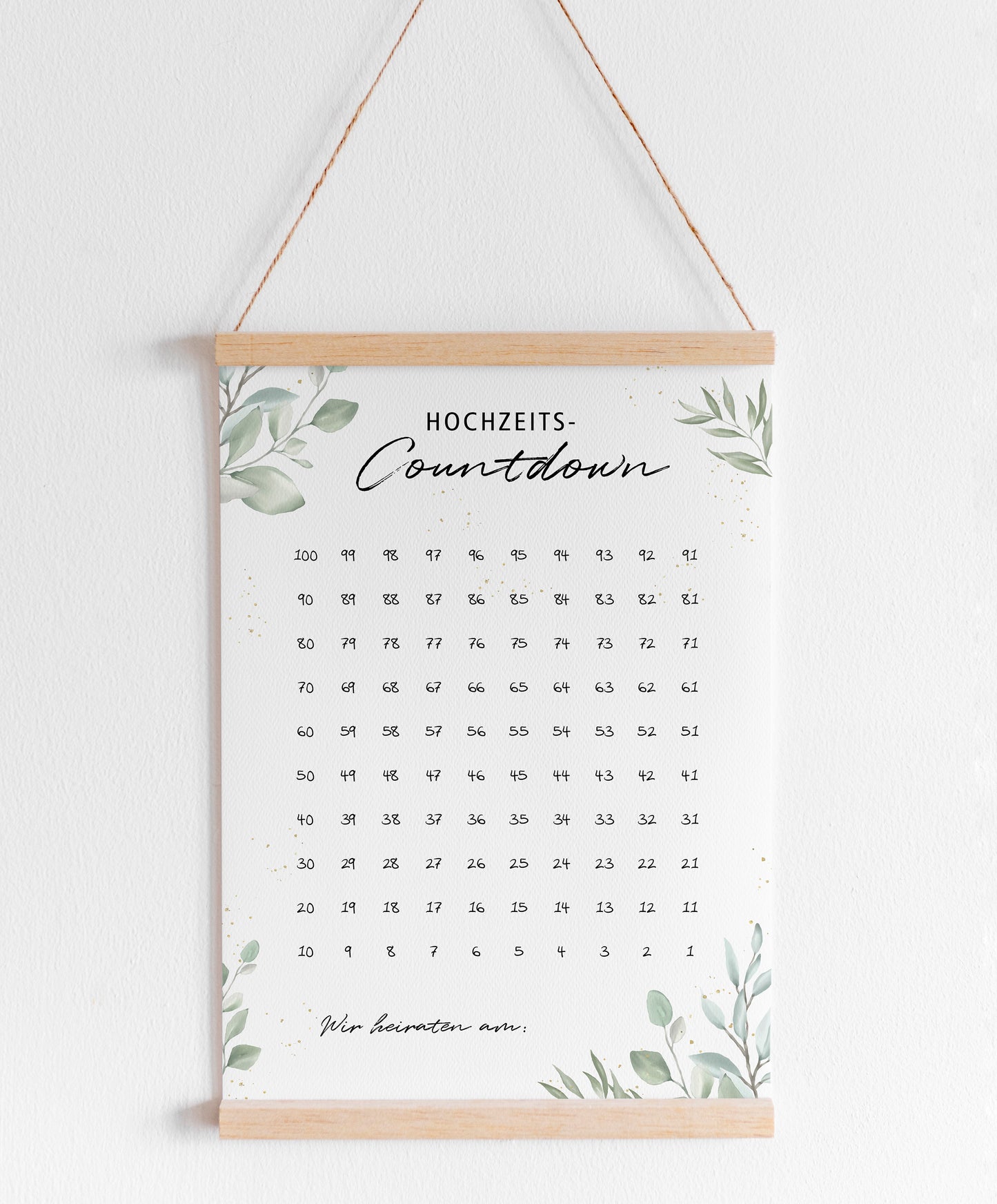 Hochzeitscountdown "100 Tage bis zur Hochzeit" - Greenery - A4