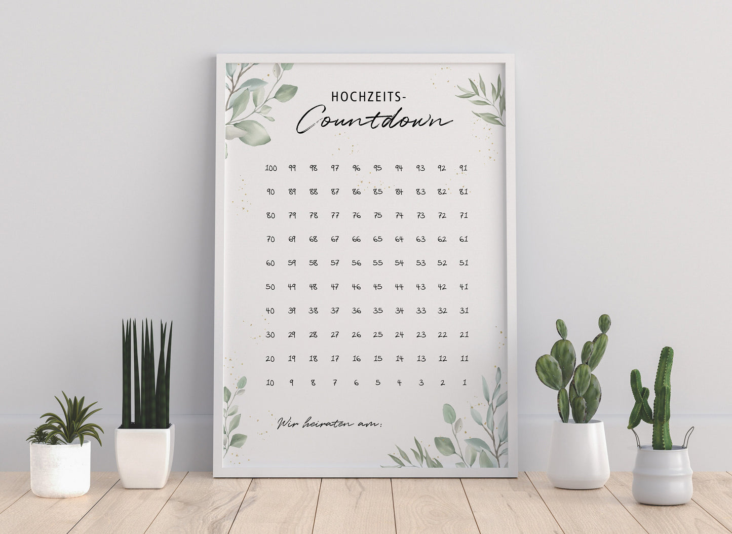 Hochzeitscountdown "100 Tage bis zur Hochzeit" - Greenery - A4