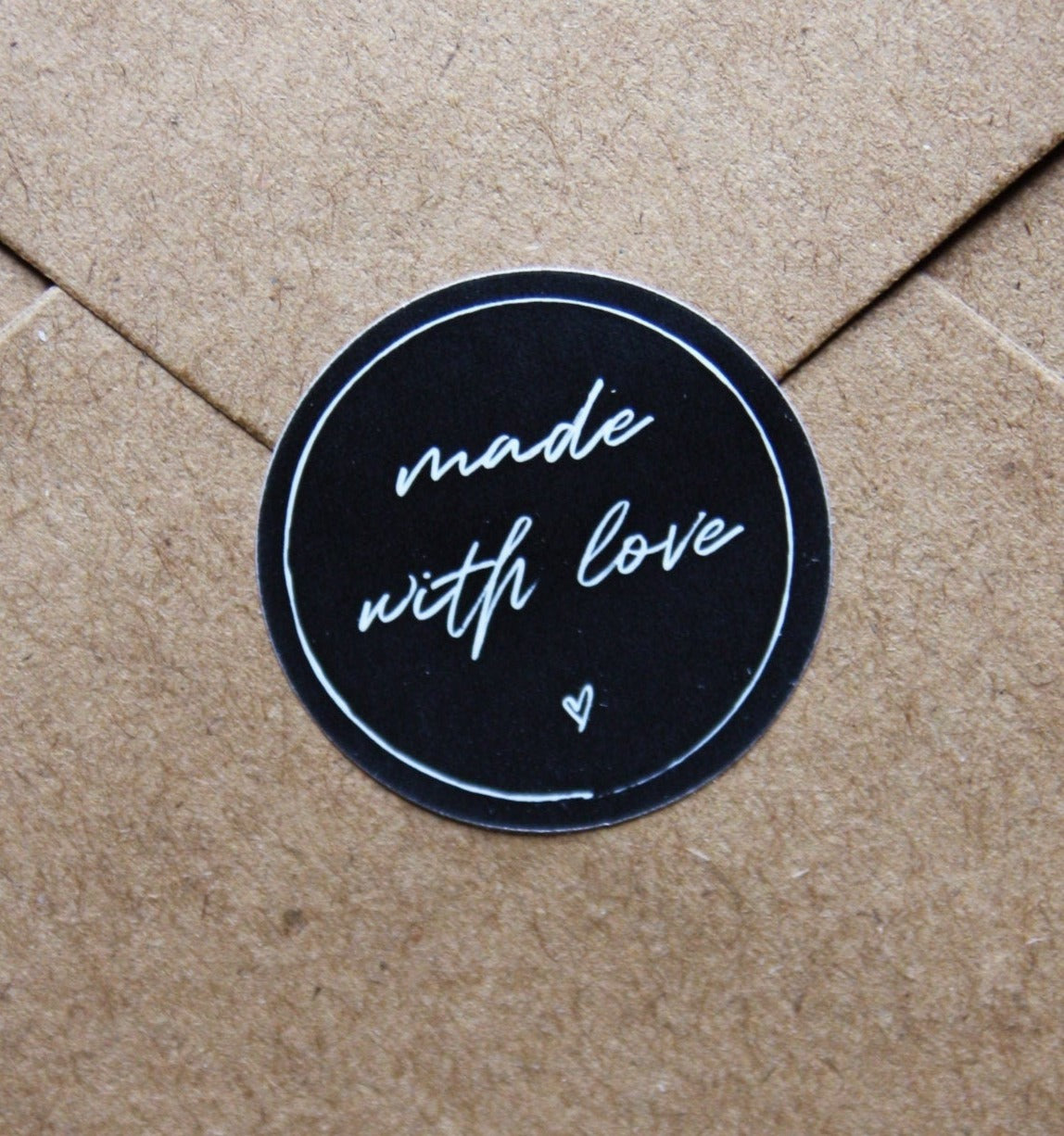 Aufkleber "made with love" - Black Heart - Ø3 cm