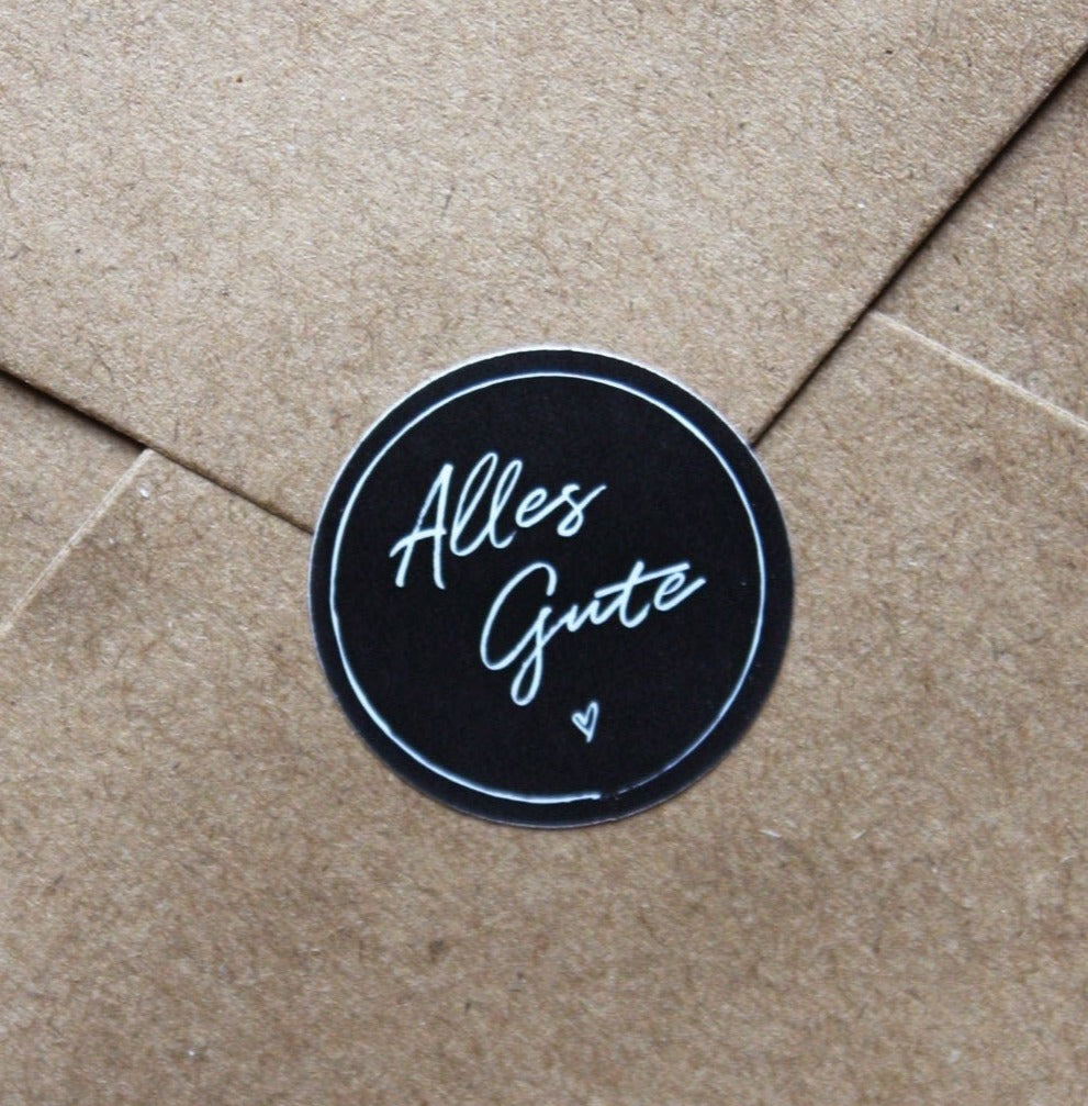 Aufkleber "Alles Gute" - Black heart - Ø3 cm
